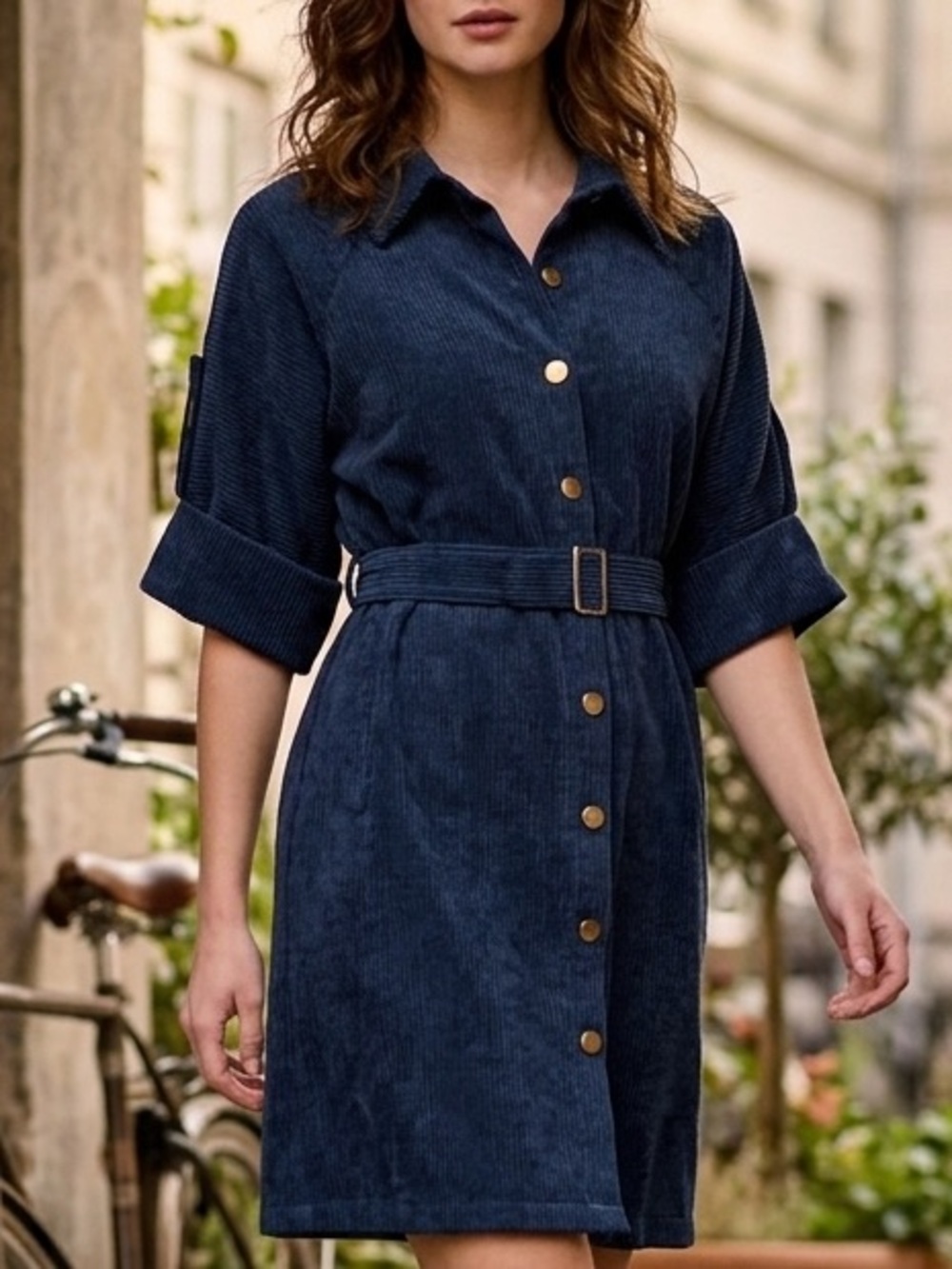 Adorable Anthro Molly Bracken Widewale Corduroy Style Belted Midi Dress